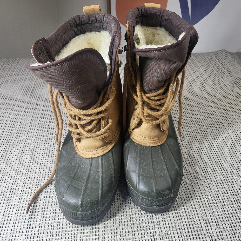 Eddie Bauer Snow Boots Mens Size 10 Brown Leather Duck Insulated Winter Vintage